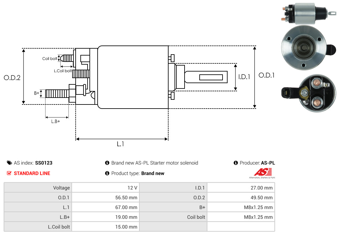Solenoid Switch, starter - SS0123 AS-PL