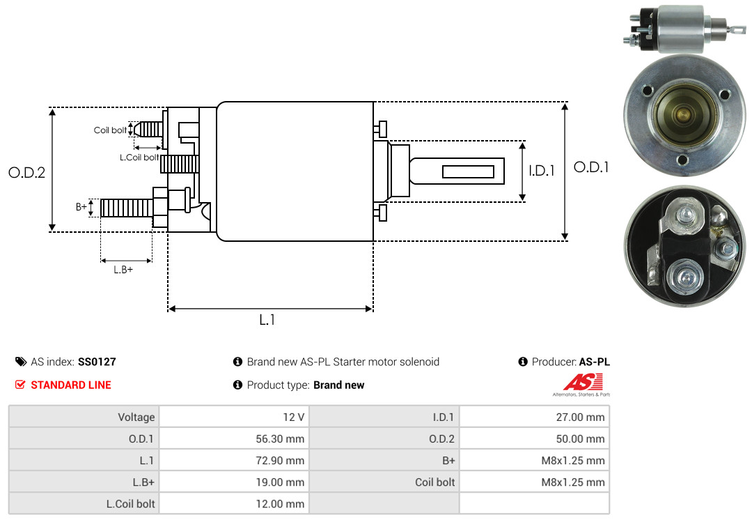 Solenoid Switch, starter - SS0127 AS-PL