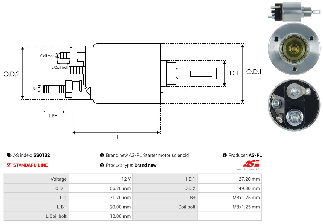 Solenoid Switch, starter - SS0132 AS-PL