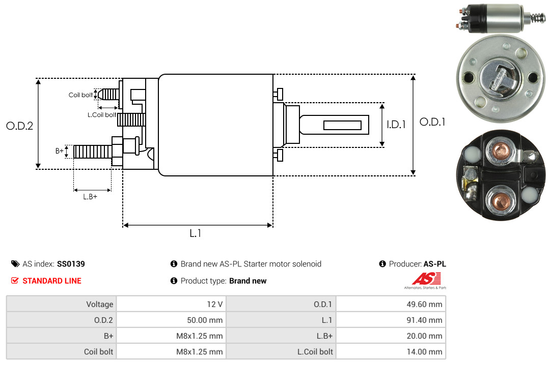 Solenoid Switch, starter - SS0139 AS-PL