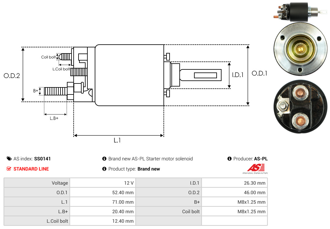 Solenoid Switch, starter - SS0141 AS-PL