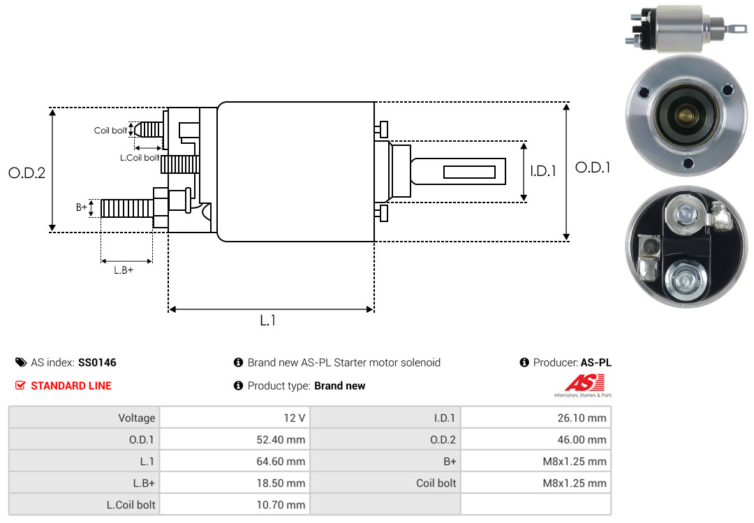 Solenoid Switch, starter - SS0146 AS-PL