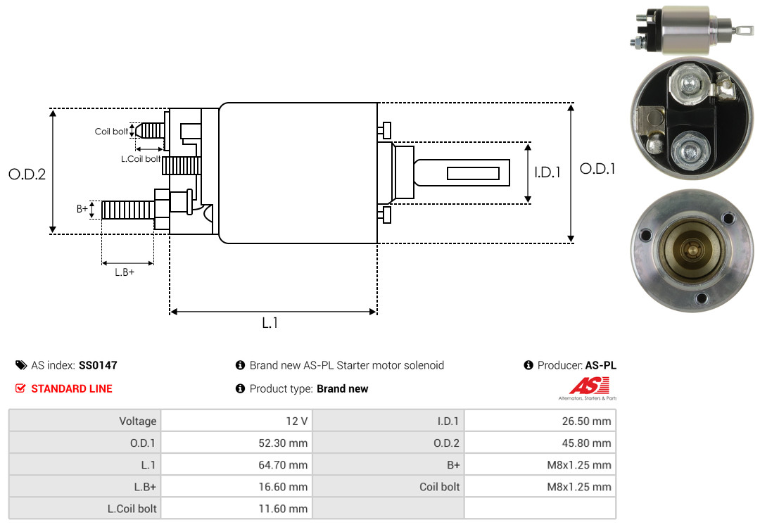 Solenoid Switch, starter - SS0147 AS-PL