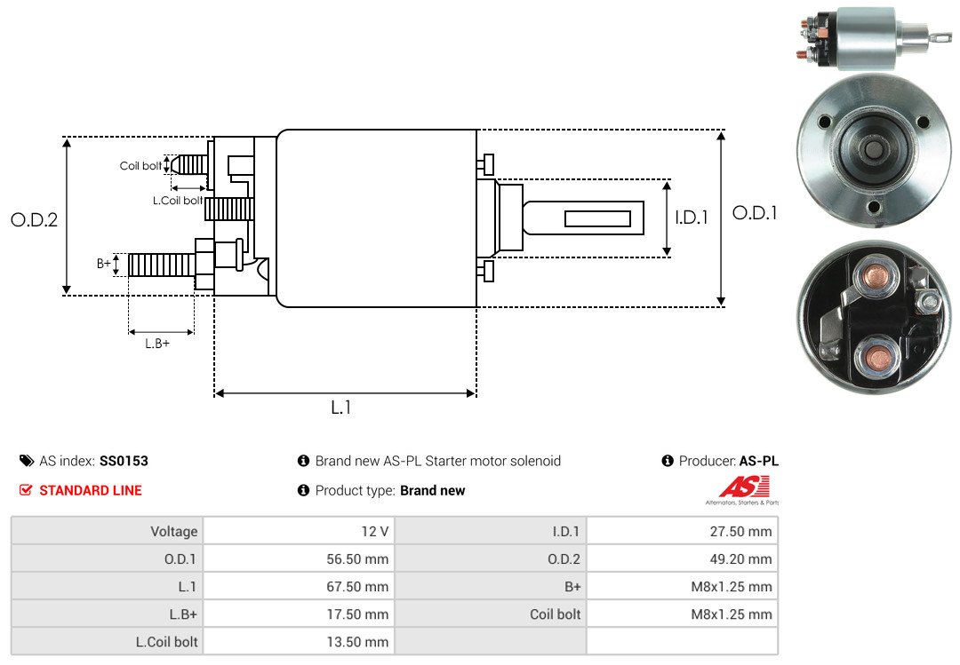 solenoidinis jungiklis, starteris - SS0153 AS-PL