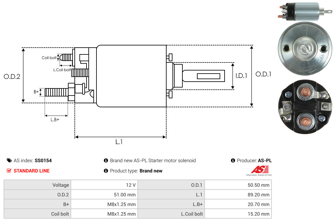 Solenoid Switch, starter - SS0154 AS-PL