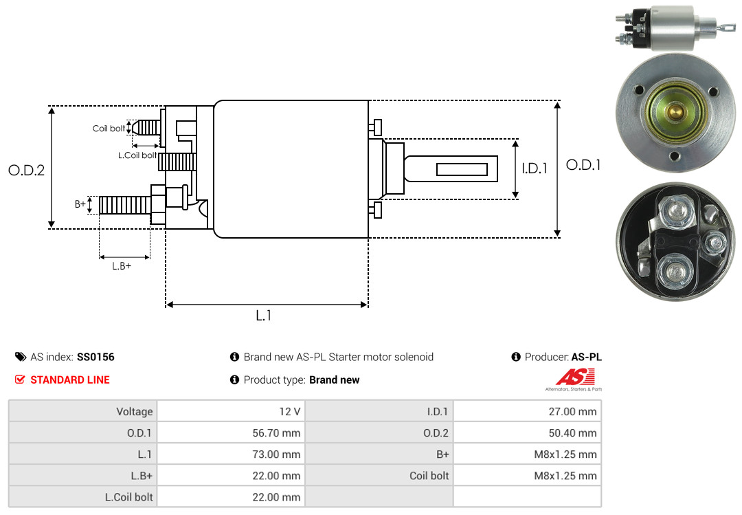 Solenoid Switch, starter - SS0156 AS-PL