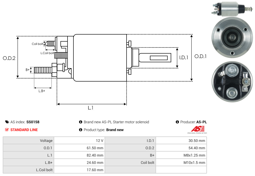 Solenoid Switch, starter - SS0158 AS-PL