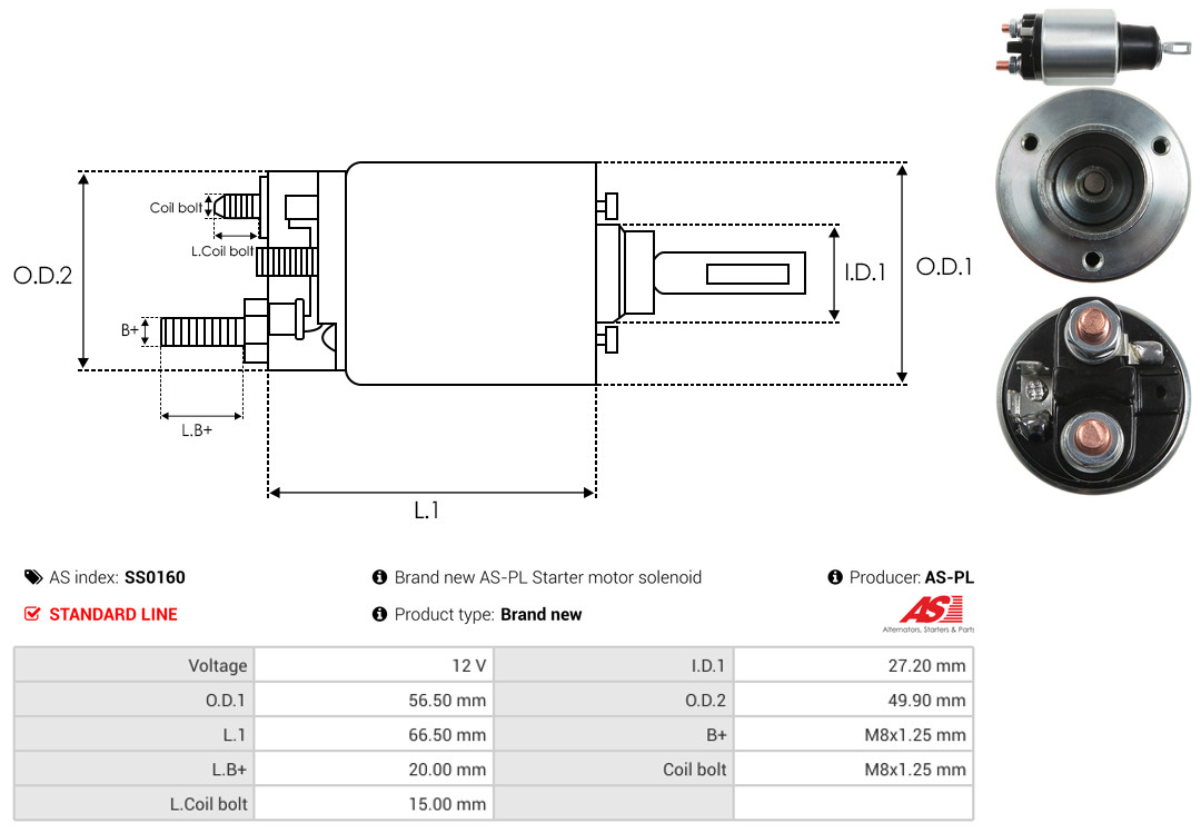 Solenoid Switch, starter - SS0160 AS-PL