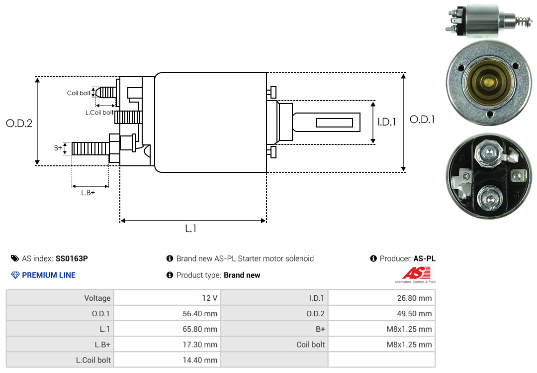 Solenoid Switch, starter - SS0163P AS-PL