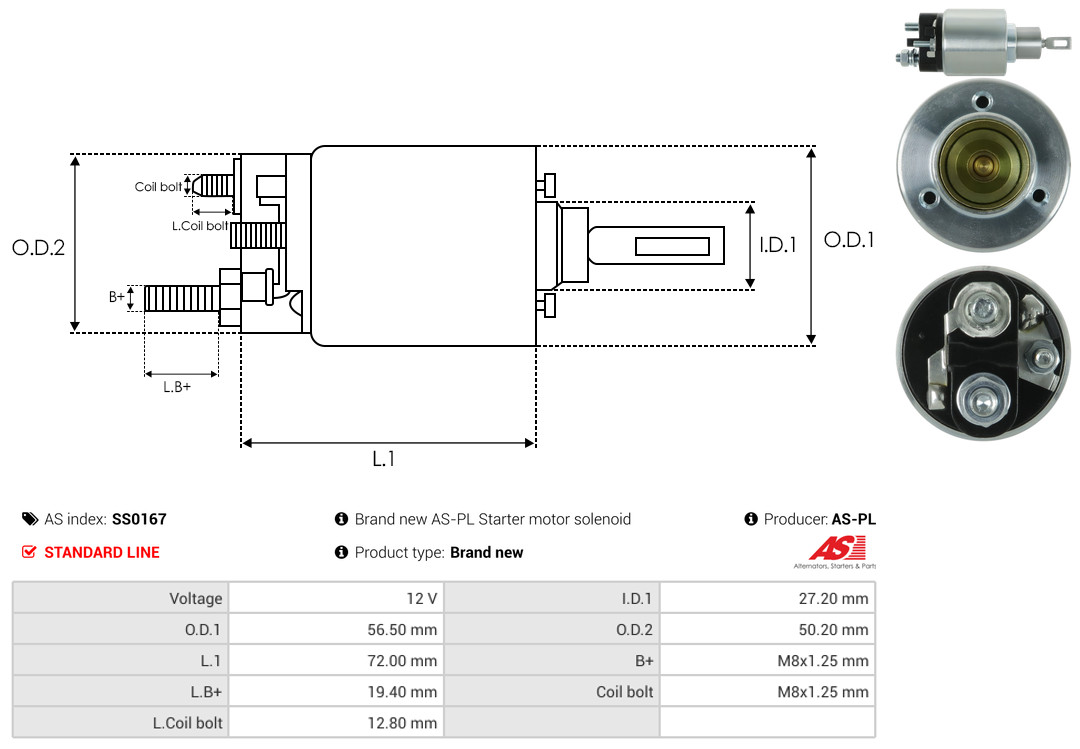 Solenoid Switch, starter - SS0167 AS-PL