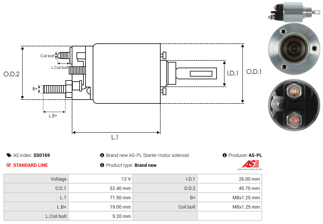 Solenoid Switch, starter - SS0169 AS-PL