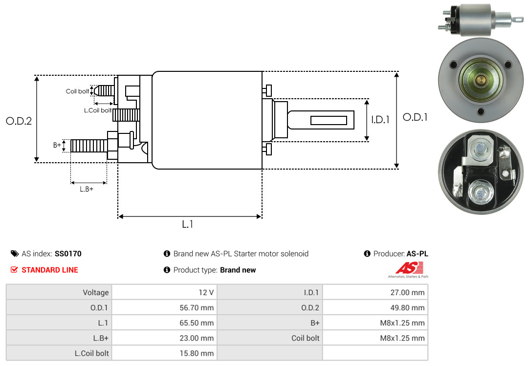 Solenoid Switch, starter - SS0170 AS-PL
