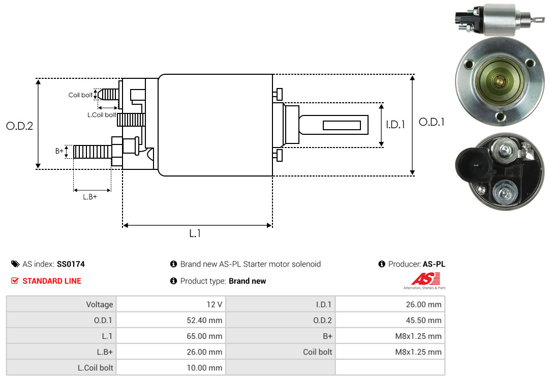 Solenoid Switch, starter - SS0174 AS-PL