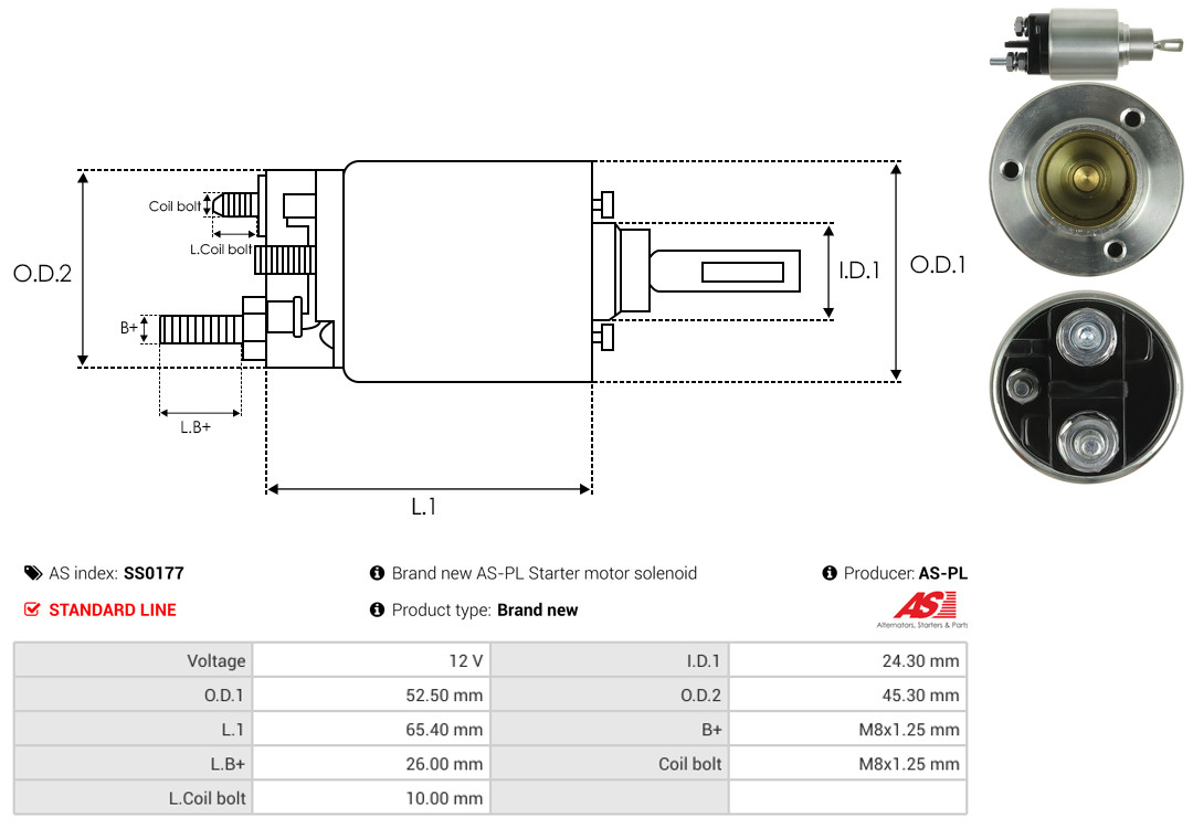 Solenoid Switch, starter - SS0177 AS-PL