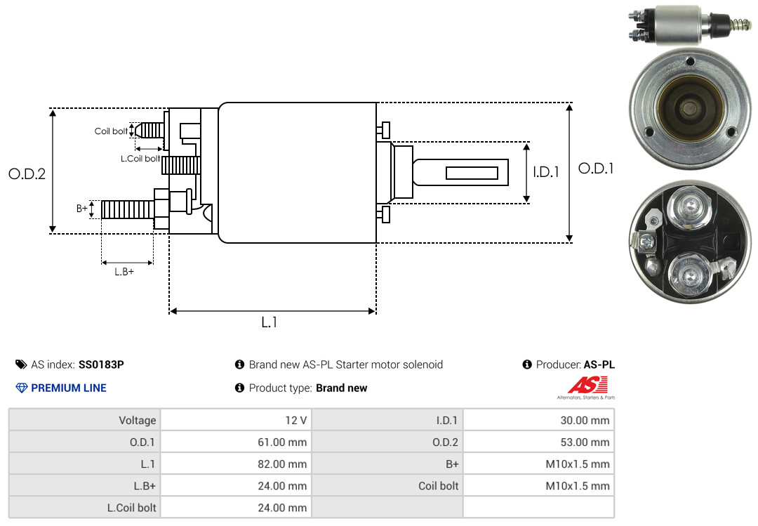 Solenoid Switch, starter - SS0183P AS-PL