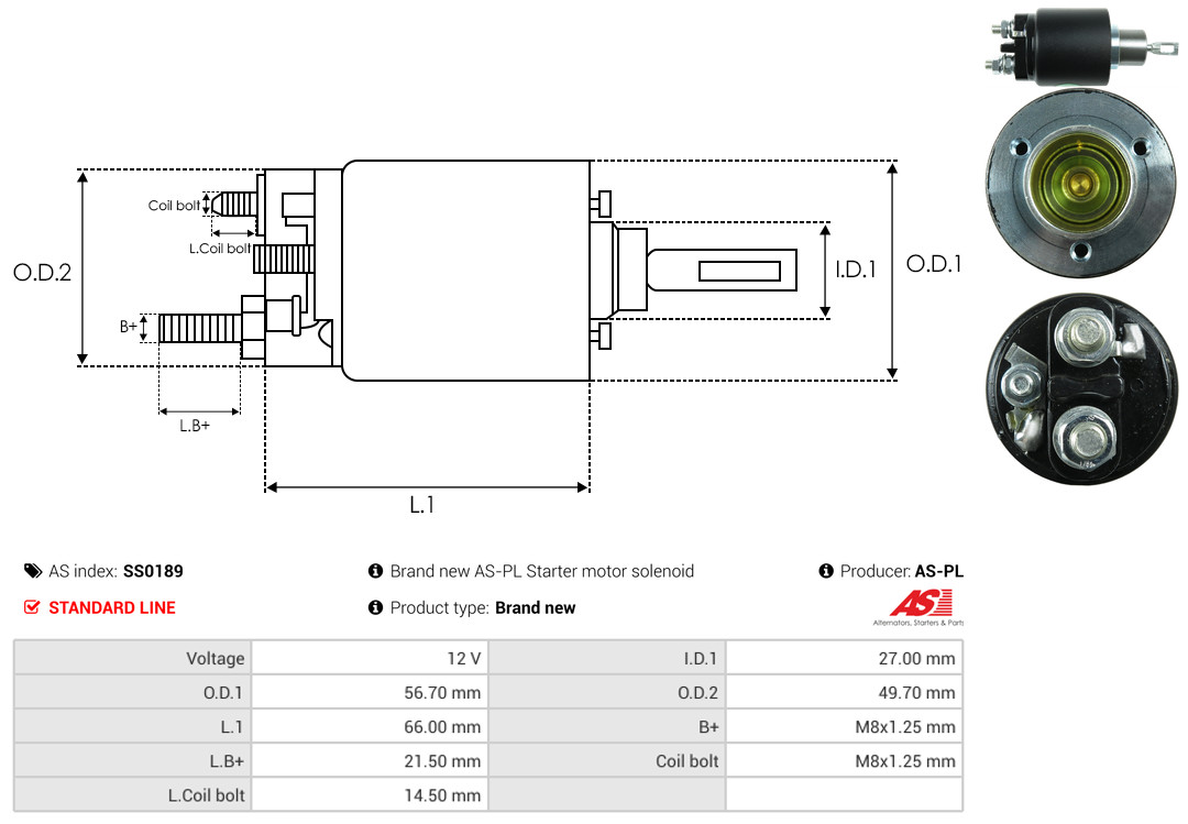 Solenoid Switch, starter - SS0189 AS-PL