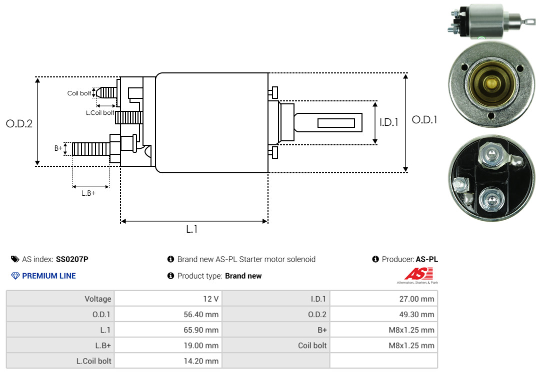 solenoidinis jungiklis, starteris - SS0207P AS-PL