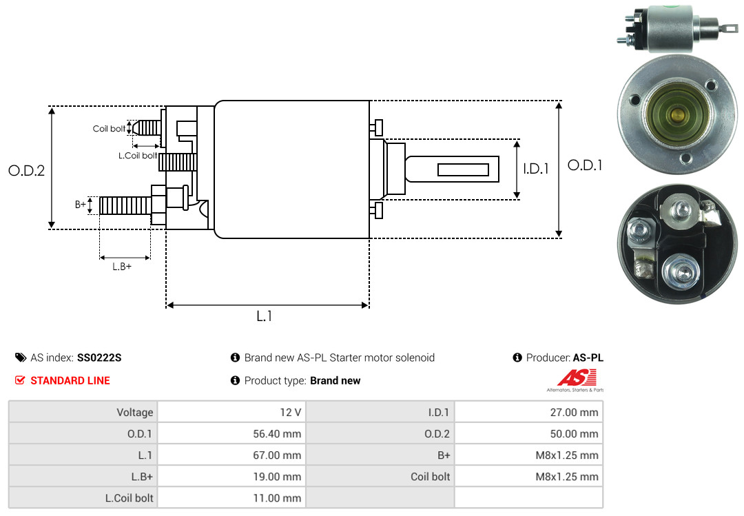 Solenoid Switch, starter - SS0222S AS-PL