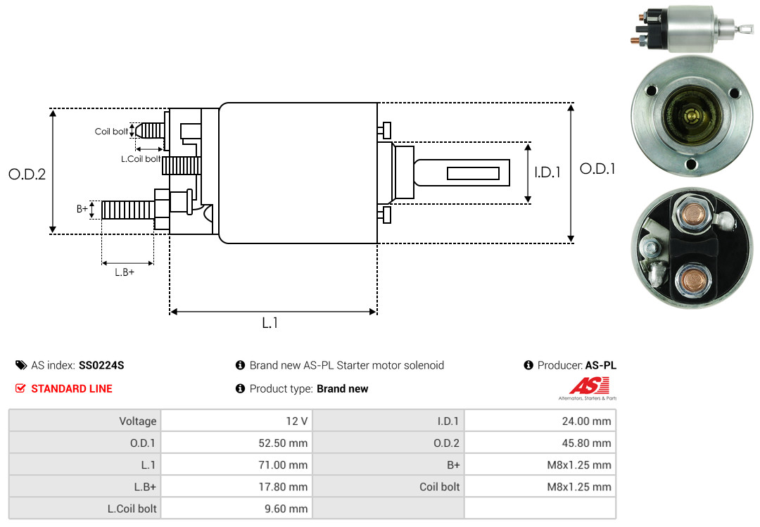 Solenoid Switch, starter - SS0224S AS-PL