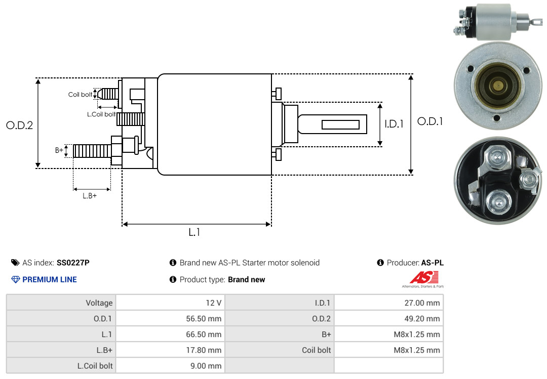Solenoid Switch, starter - SS0227P AS-PL