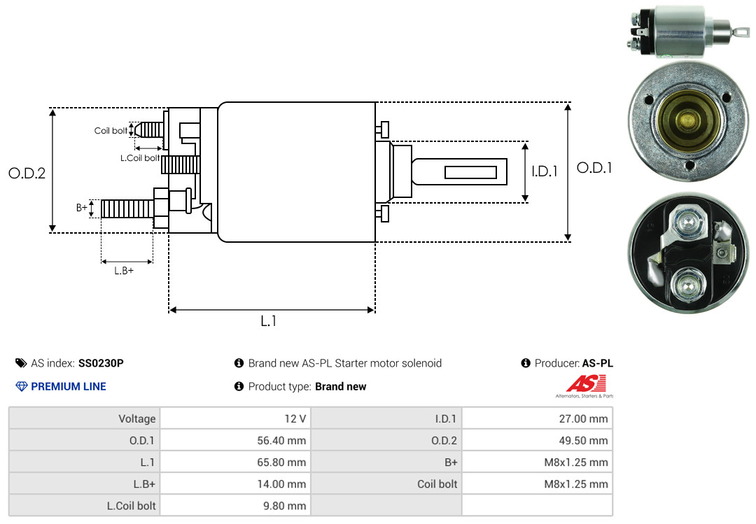 Solenoid Switch, starter - SS0230P AS-PL
