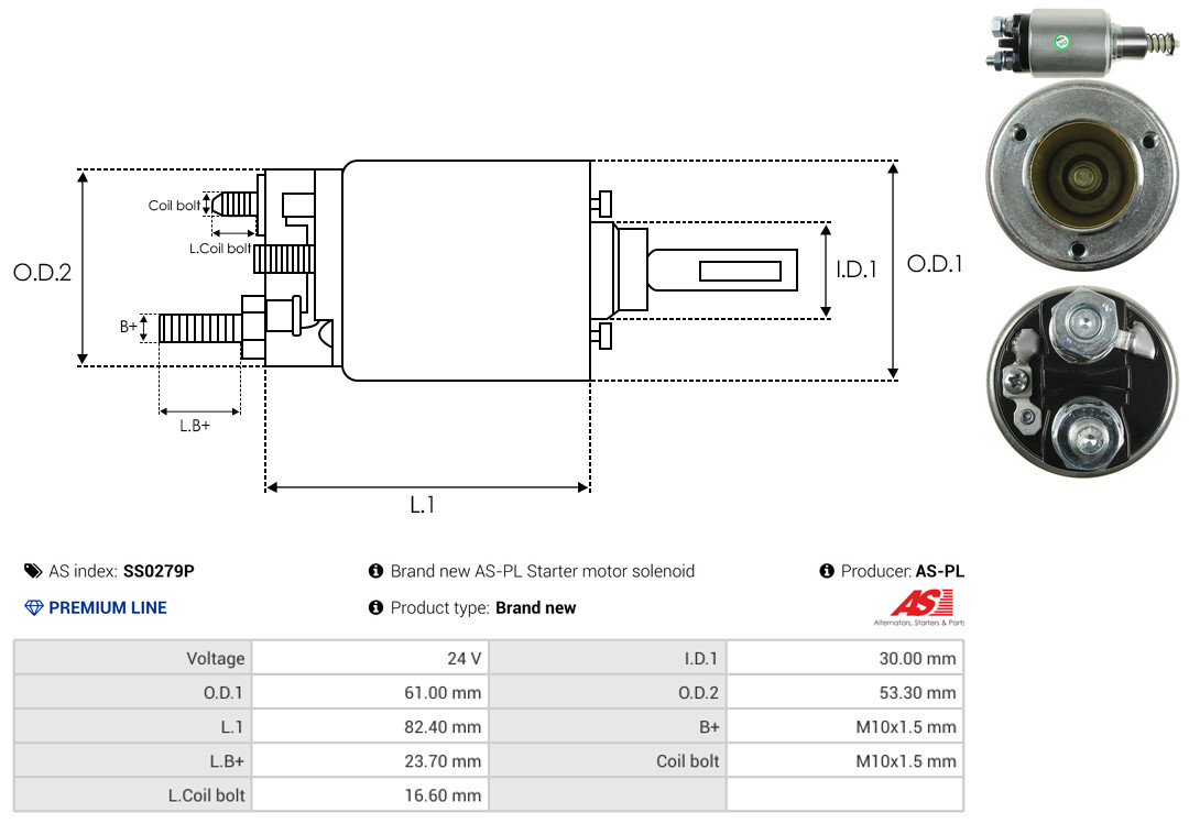 Solenoid Switch, starter - SS0279P AS-PL