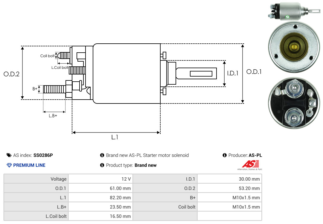 Solenoid Switch, starter - SS0286P AS-PL