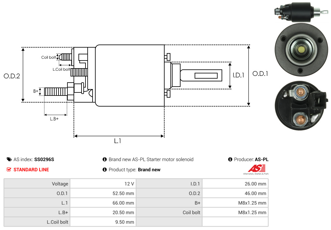 Solenoid Switch, starter - SS0296S AS-PL