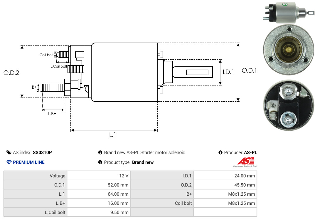Solenoid Switch, starter - SS0310P AS-PL