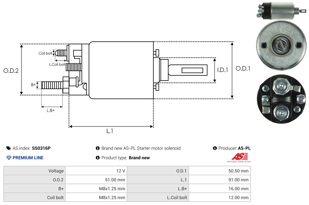 Solenoid Switch, starter - SS0316P AS-PL