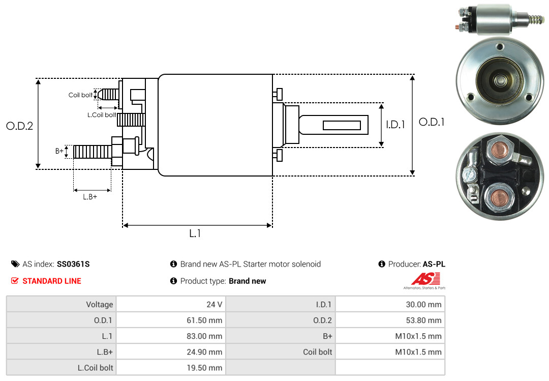 Solenoid Switch, starter - SS0361S AS-PL