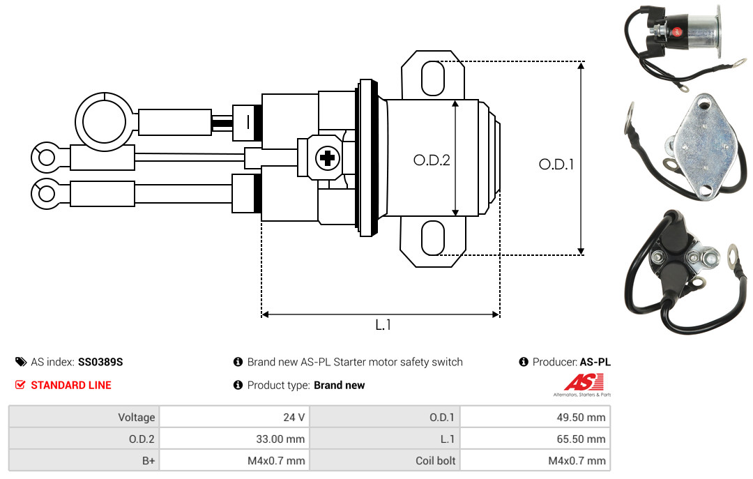solenoidinis jungiklis, starteris - SS0389S AS-PL
