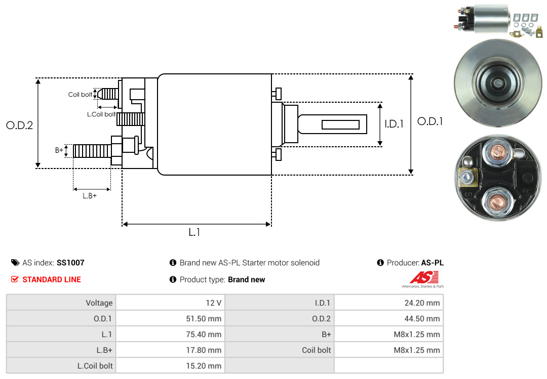 Solenoid Switch, starter - SS1007 AS-PL