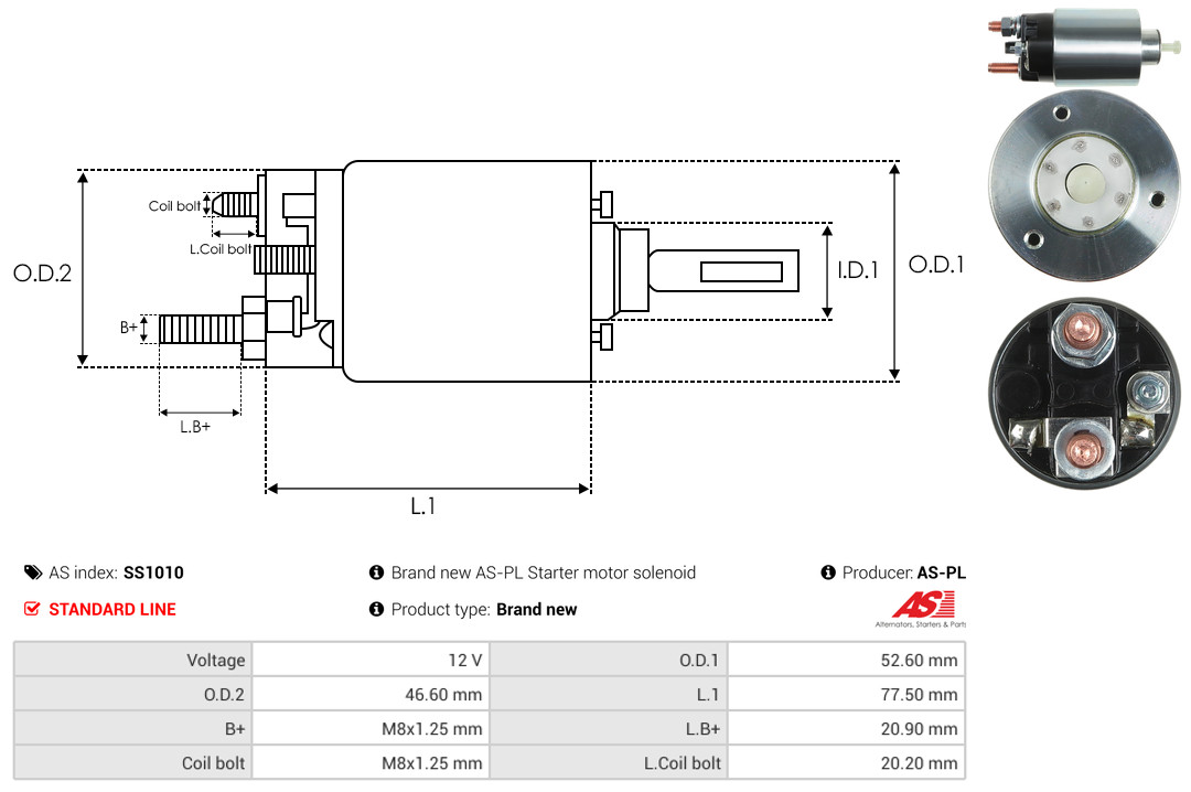 Solenoid Switch, starter - SS1010 AS-PL