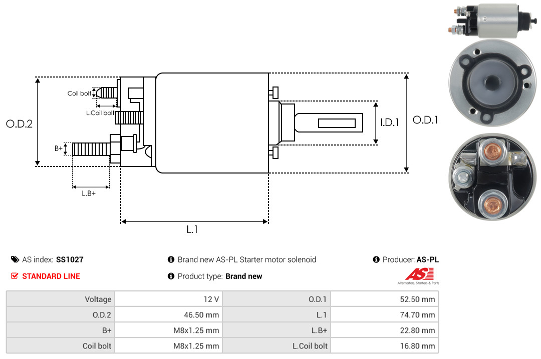 Solenoid Switch, starter - SS1027 AS-PL