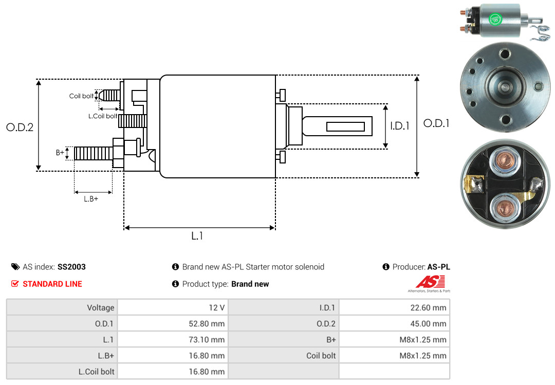 Solenoid Switch, starter - SS2003 AS-PL