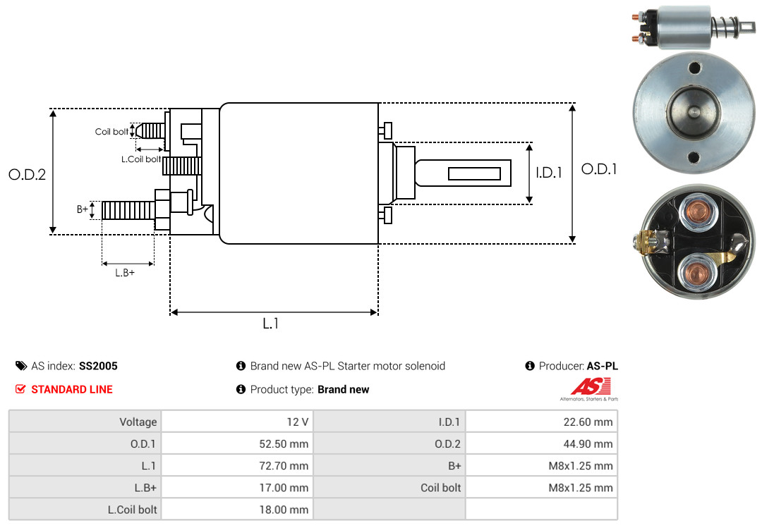 Solenoid Switch, starter - SS2005 AS-PL