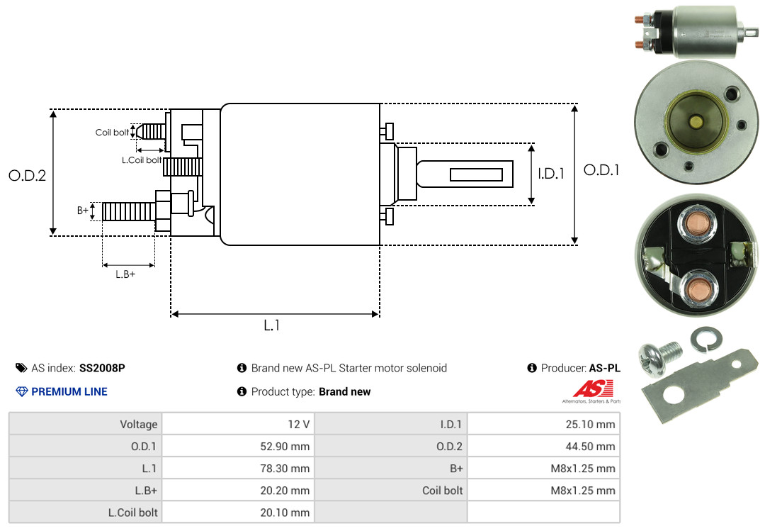 Solenoid Switch, starter - SS2008P AS-PL