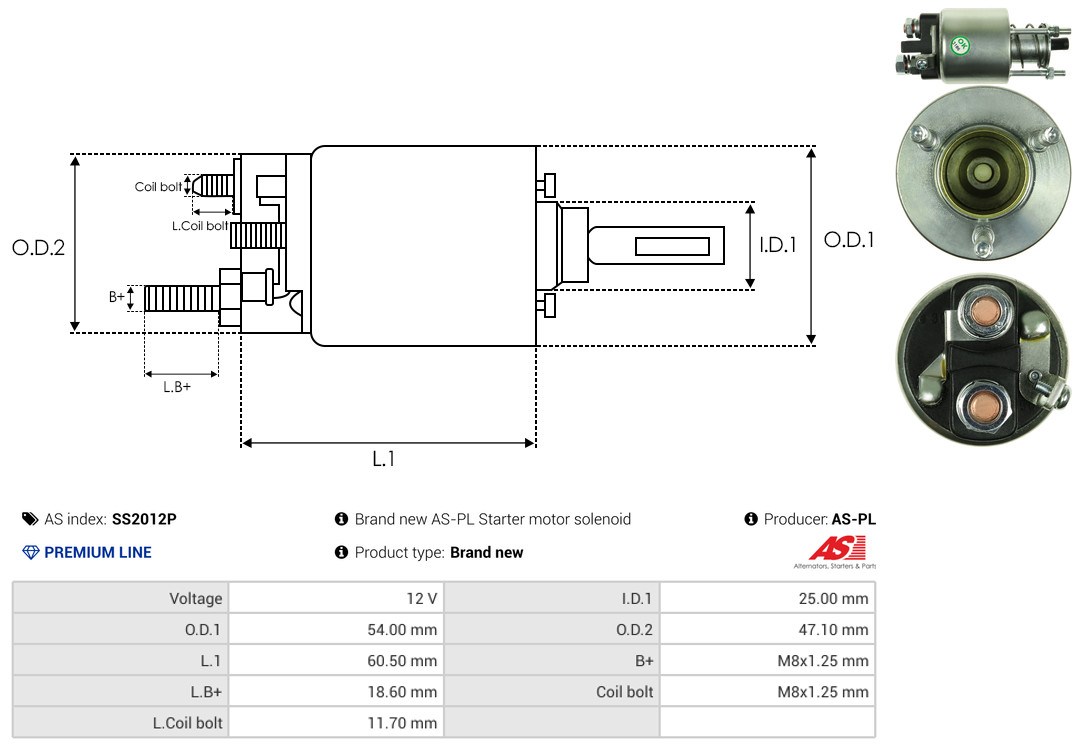 Solenoid Switch, starter - SS2012P AS-PL