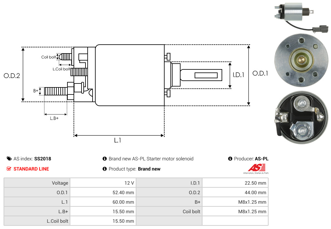 Solenoid Switch, starter - SS2018 AS-PL