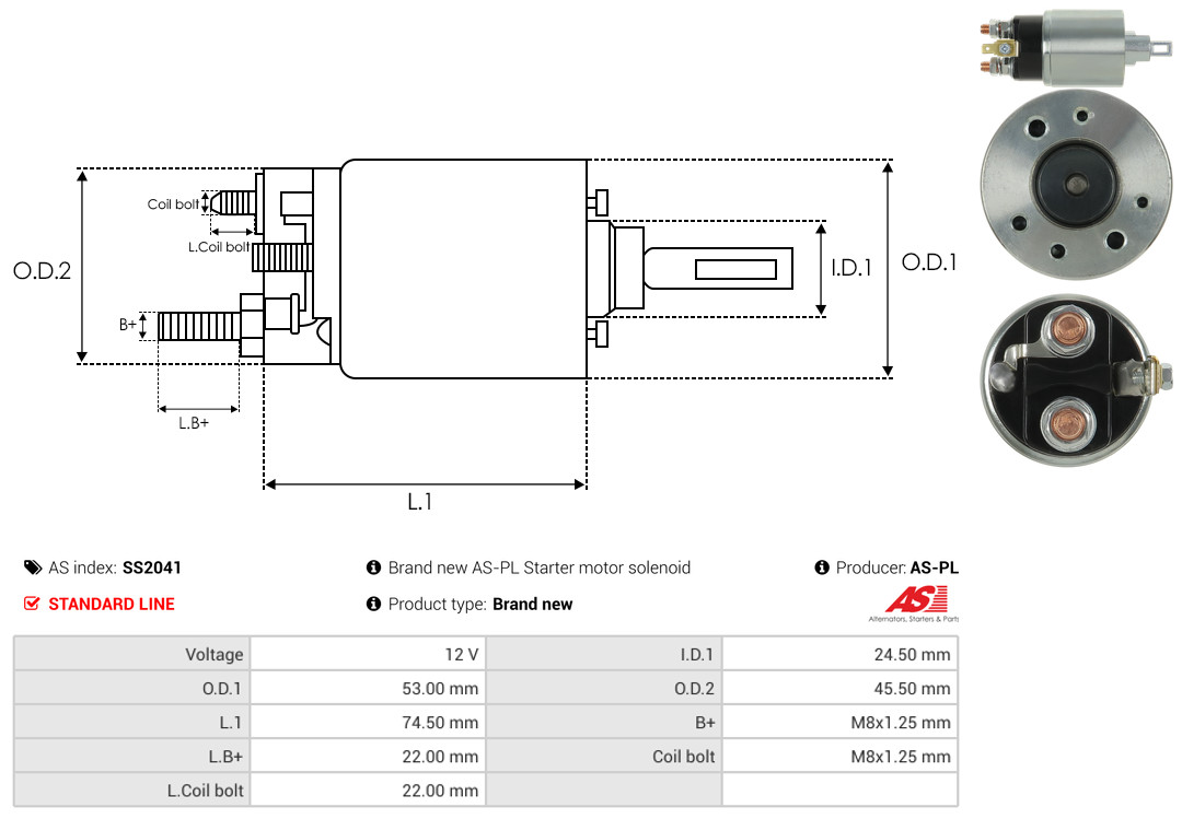 Solenoid Switch, starter - SS2041 AS-PL