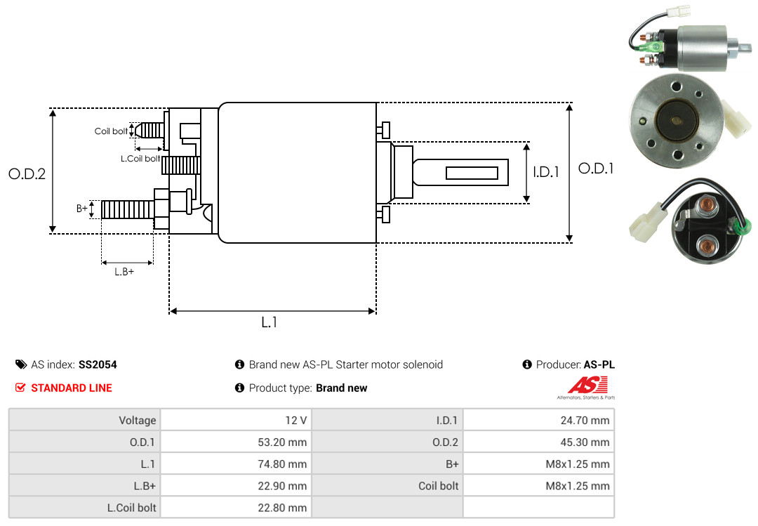 Solenoid Switch, starter - SS2054 AS-PL