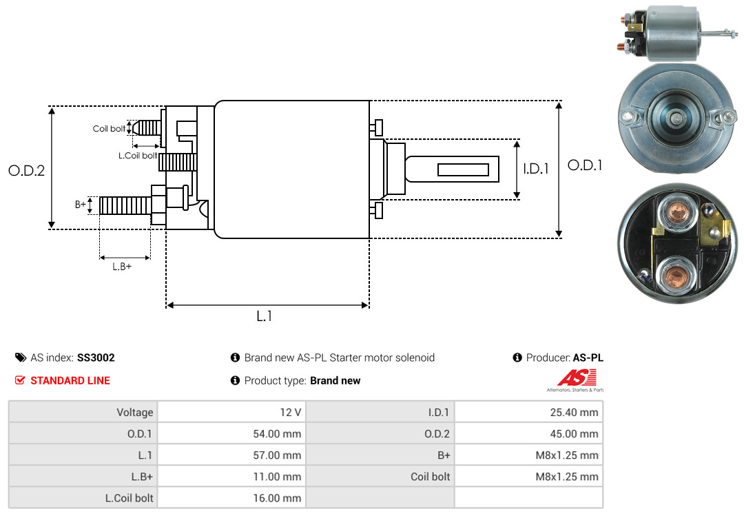 Solenoid Switch, starter - SS3002 AS-PL