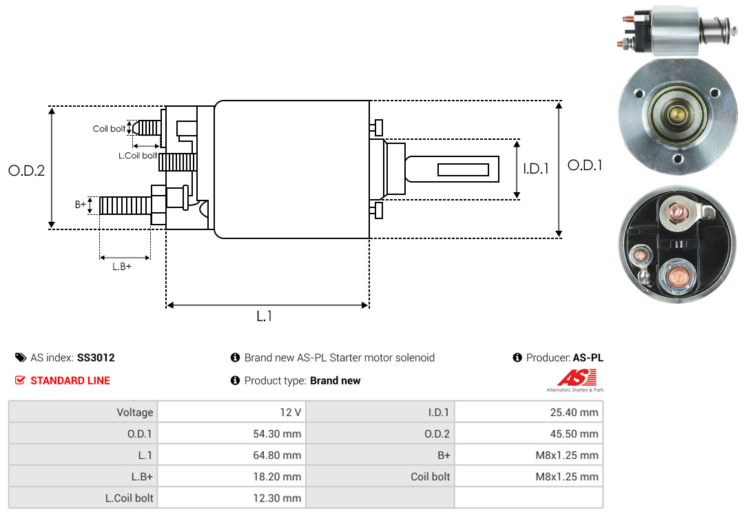 Solenoid Switch, starter - SS3012 AS-PL