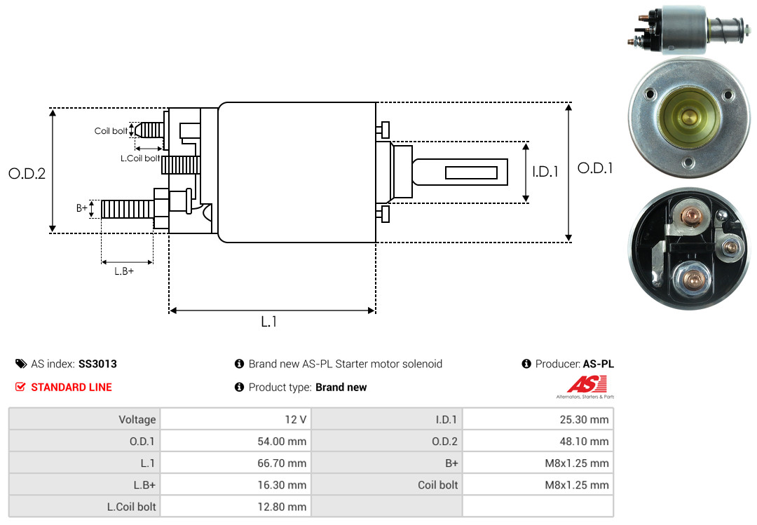 Solenoid Switch, starter - SS3013 AS-PL