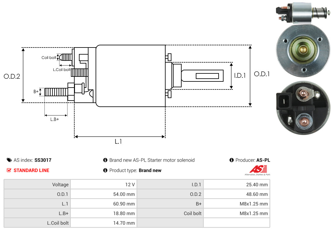 Solenoid Switch, starter - SS3017 AS-PL