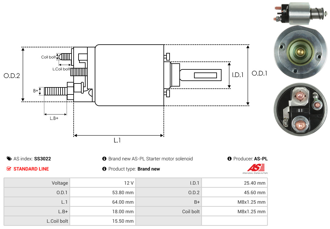 Solenoid Switch, starter - SS3022 AS-PL