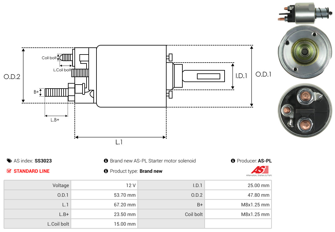 Solenoid Switch, starter - SS3023 AS-PL