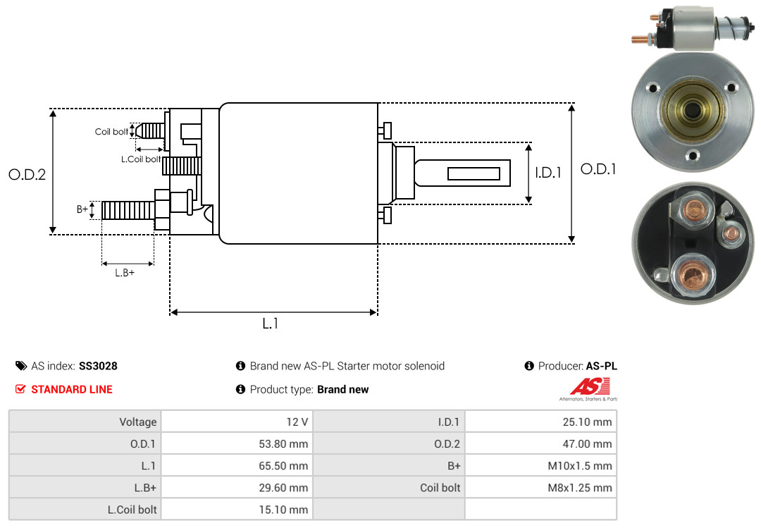 Solenoid Switch, starter - SS3028 AS-PL