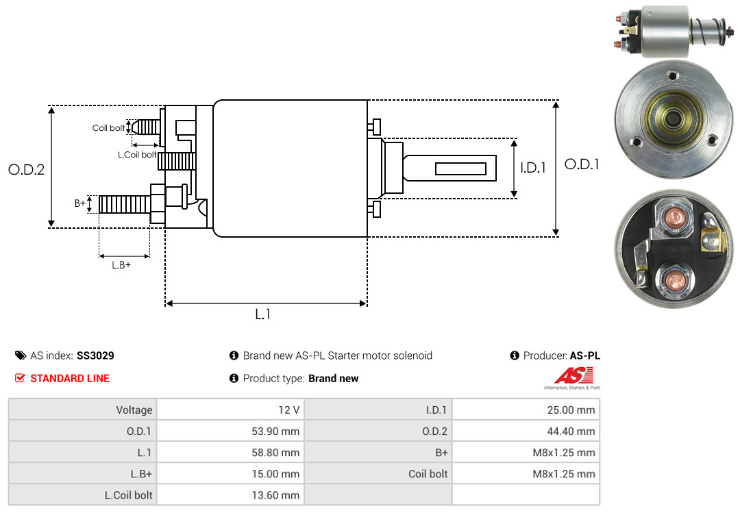 Solenoid Switch, starter - SS3029 AS-PL